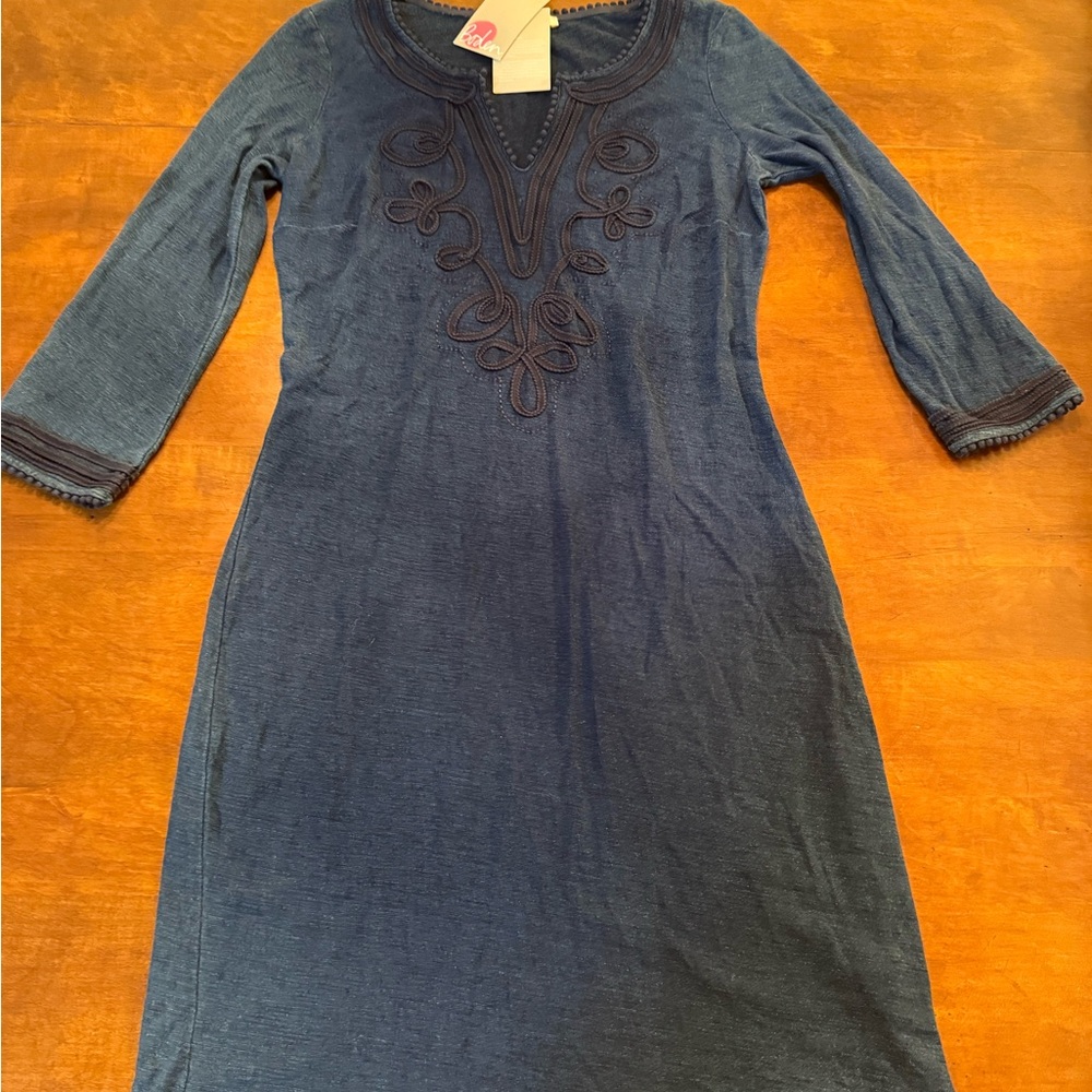 Boden Blue Shirt Dress with Embroidered Front